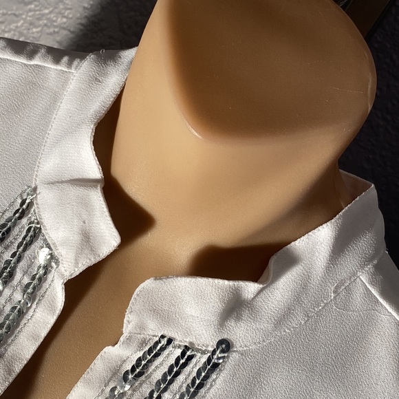 ANTTHONY - tunic overlay: white semi-sheer l/s w silver sequin hem accents - L - Picture 10 of 16